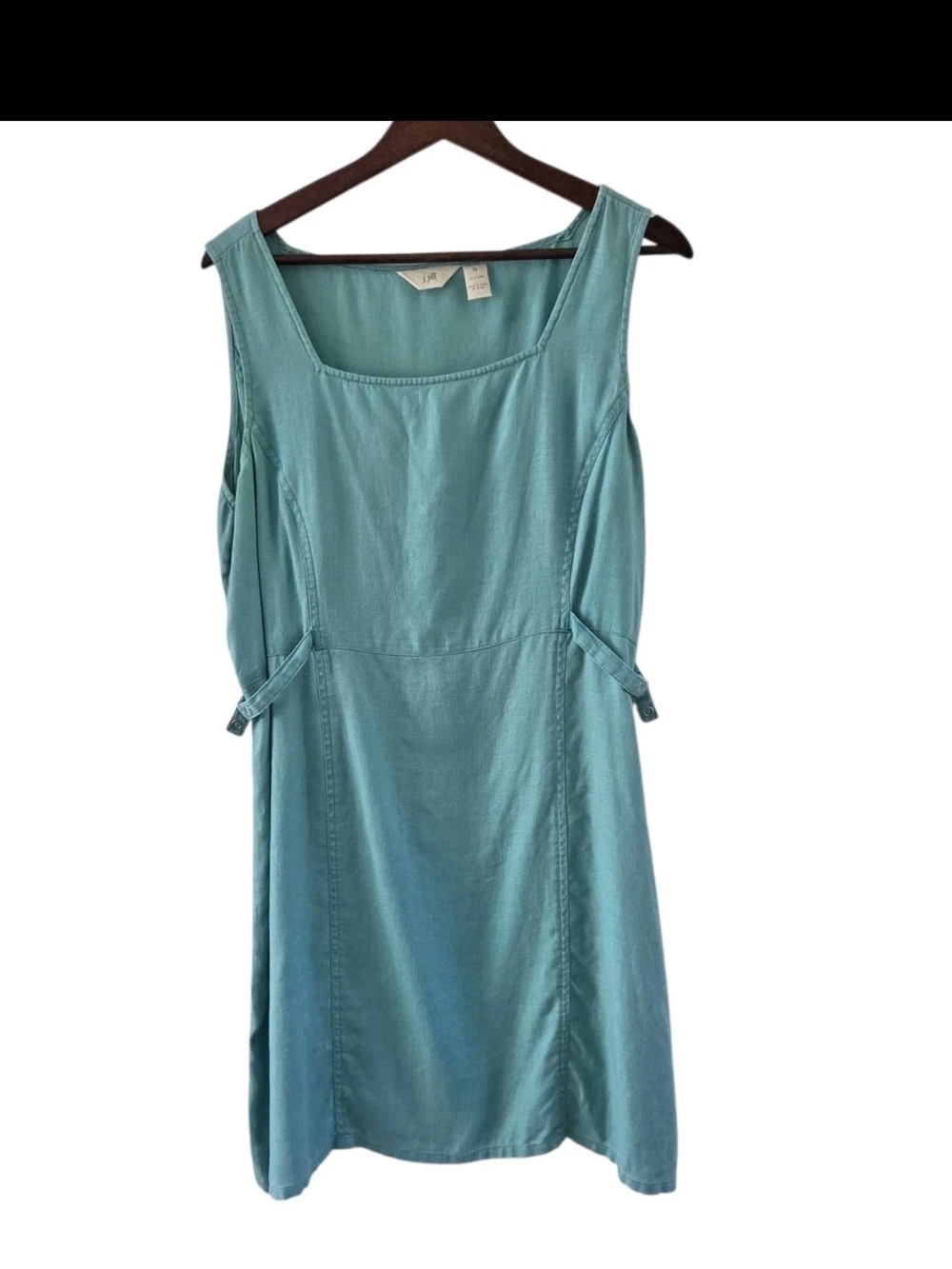 J Jill Aqua Blue Linen Sun Dress Sleeveless Snap Sides Women Size 18